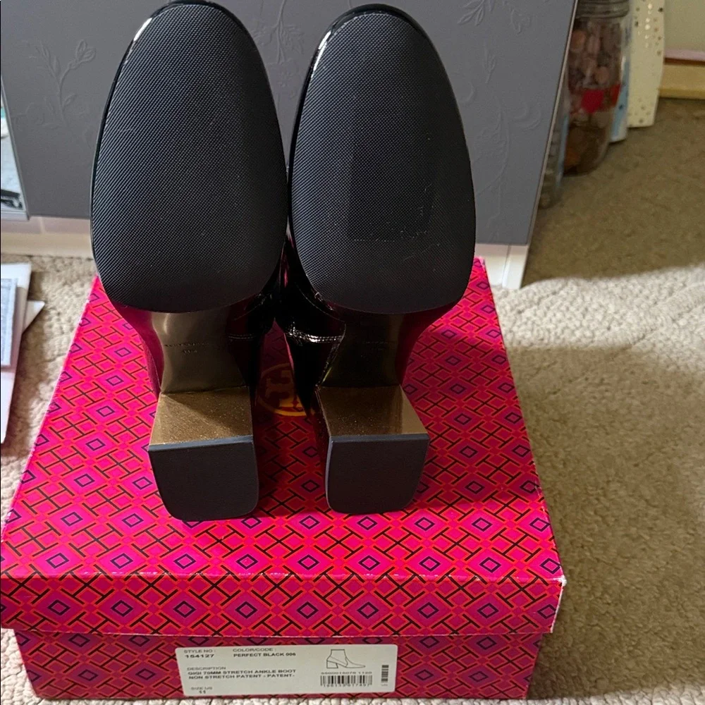 Tory Burch Black Patent Heeled Boots - Picture 4 of 6